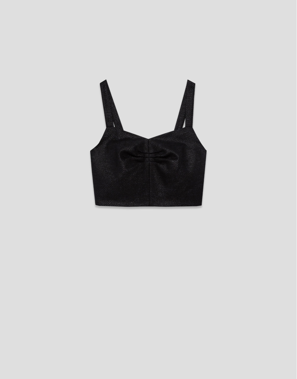 Black woven crop top - Woman - SS2026 | Roberto Verino