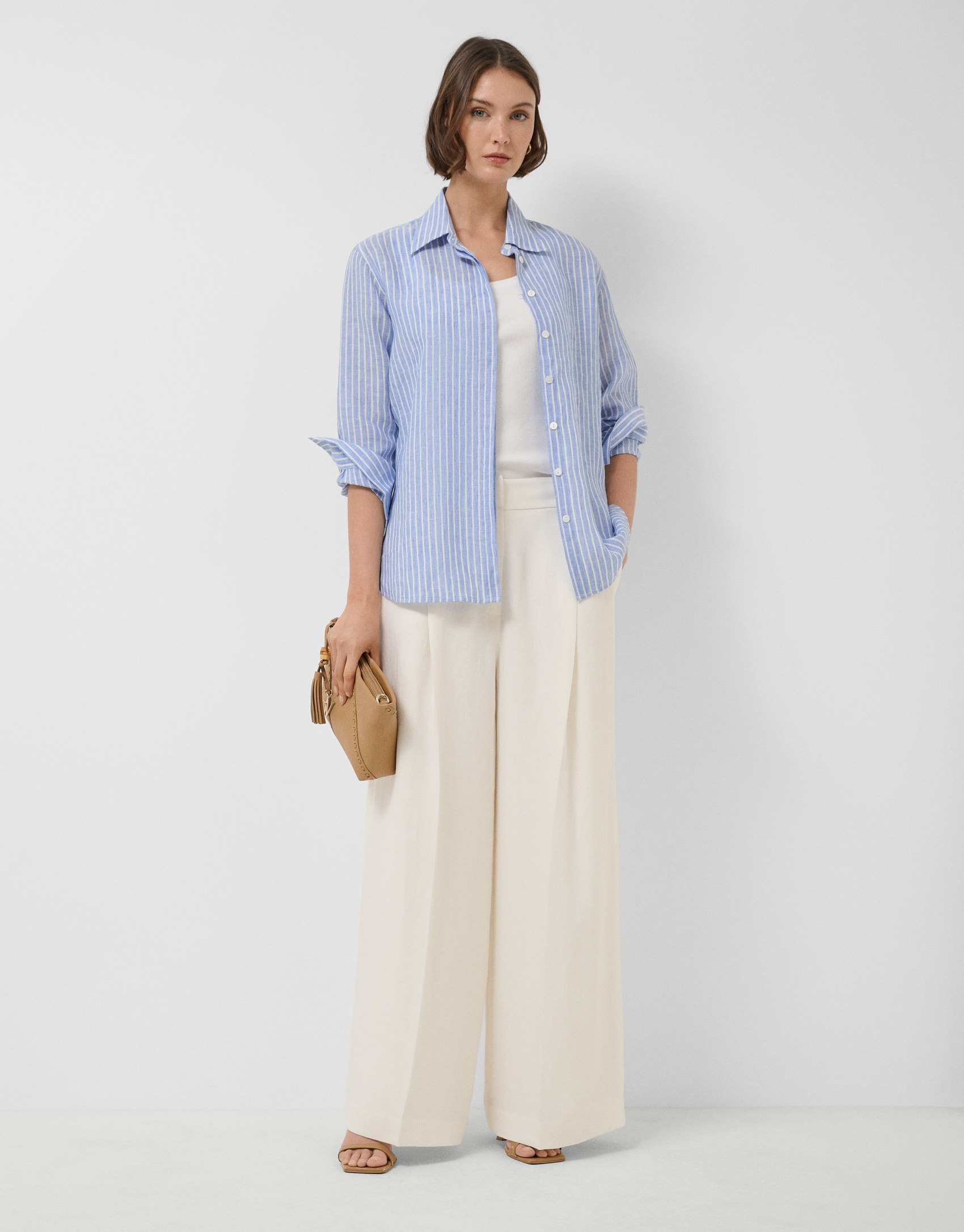 Oversized blue and white striped linen shirt | Roberto Verino