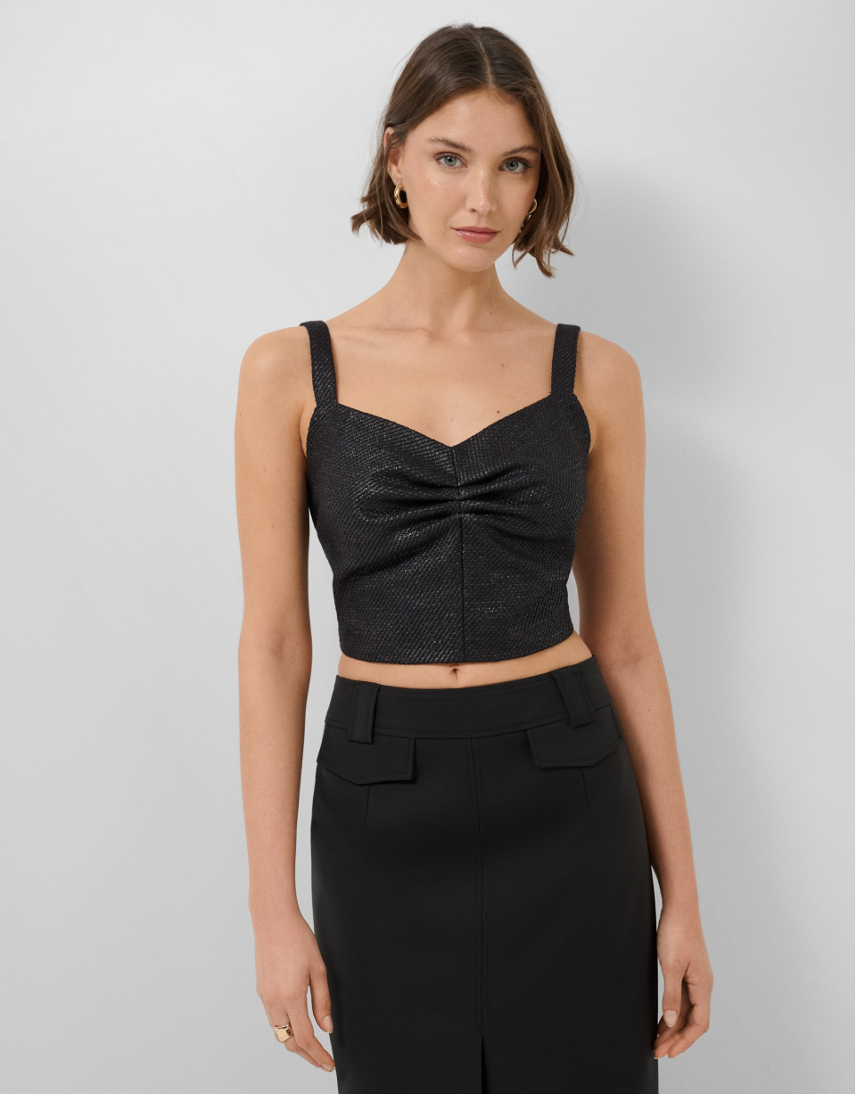 Black woven crop top - Woman - SS2026 | Roberto Verino