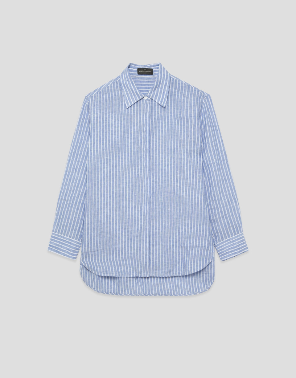 Oversized blue and white striped linen shirt | Roberto Verino