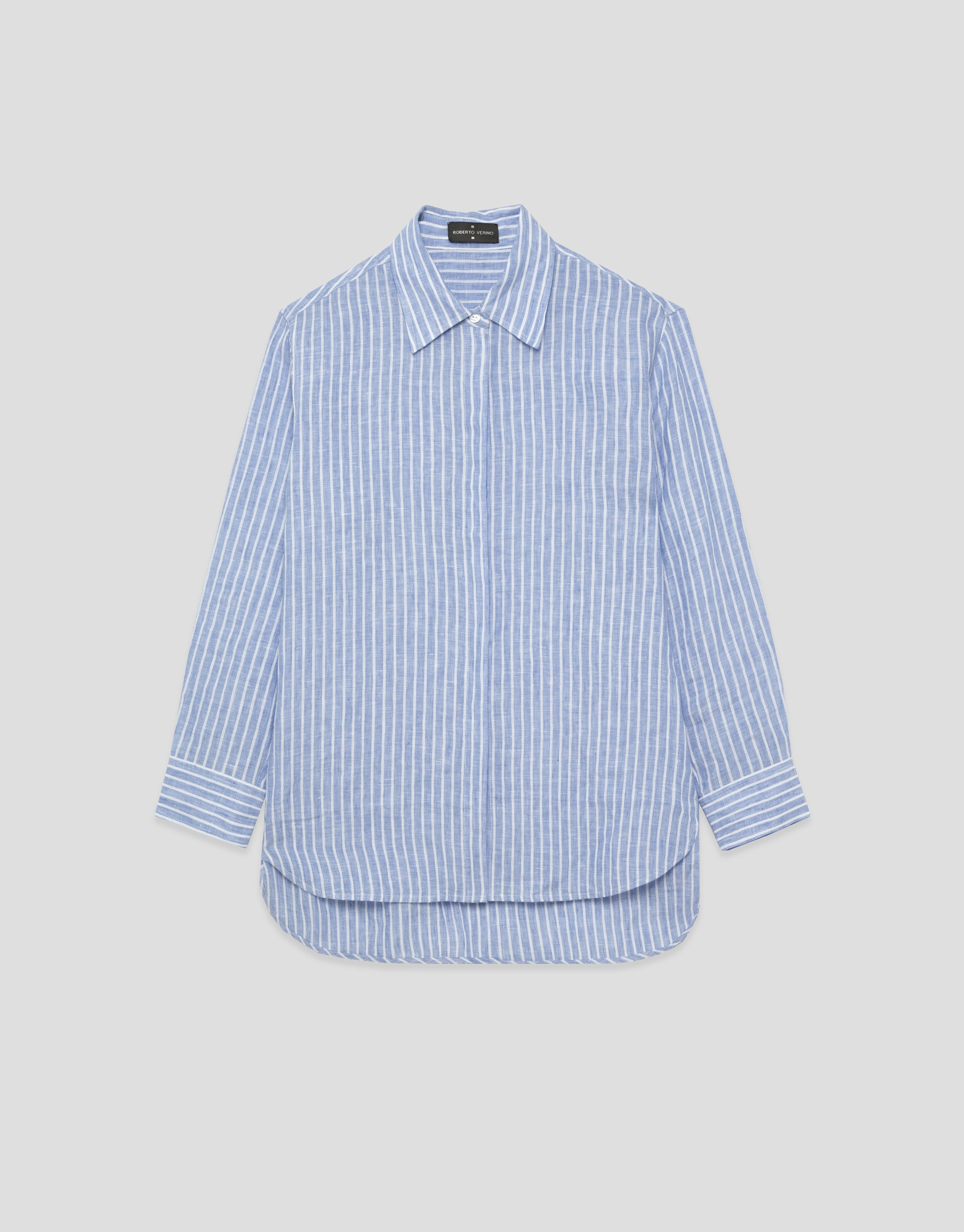 Camisa oversize lino con listas azul y blanco | Roberto Verino