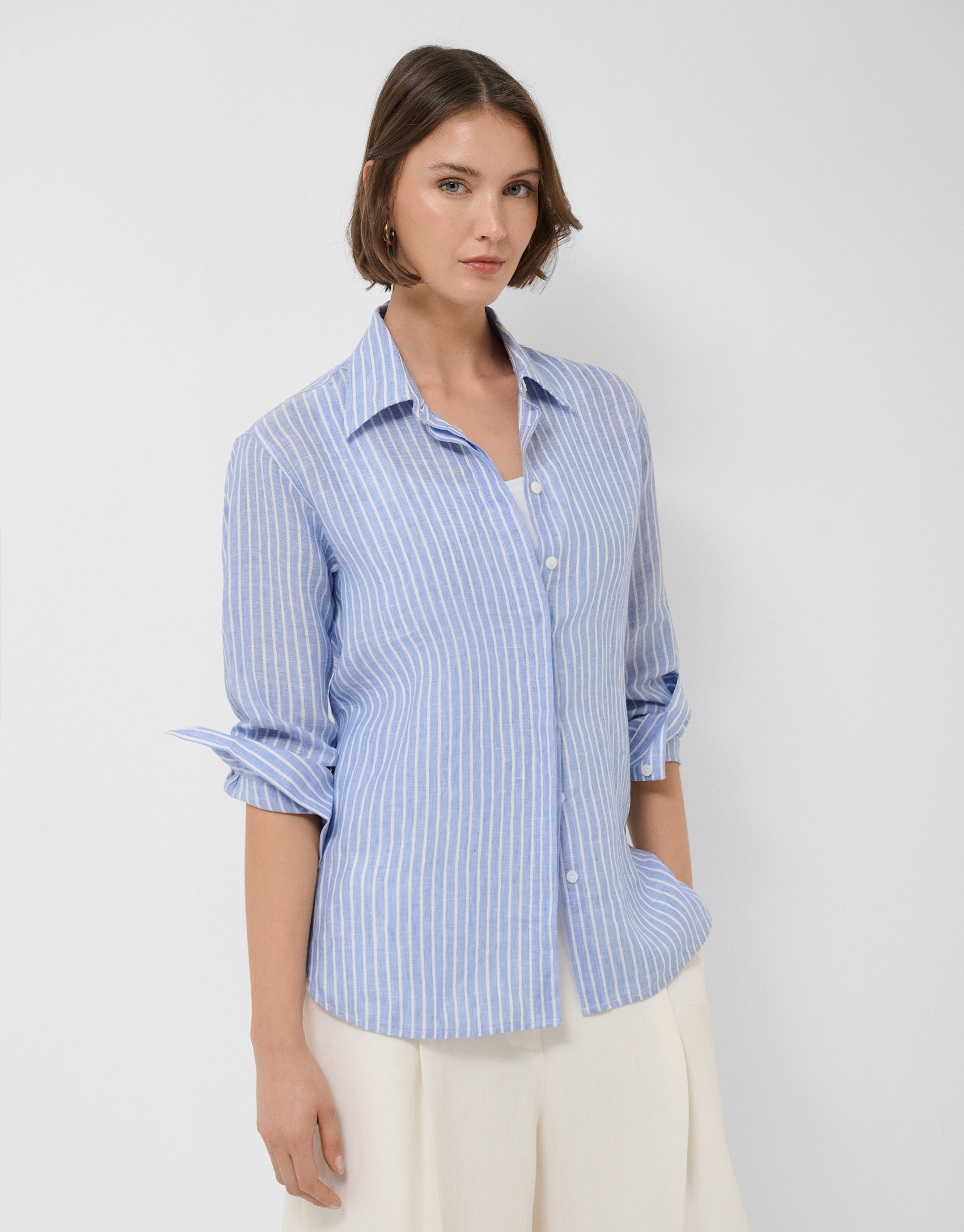 Camisa oversize lino con listas azul y blanco | Roberto Verino