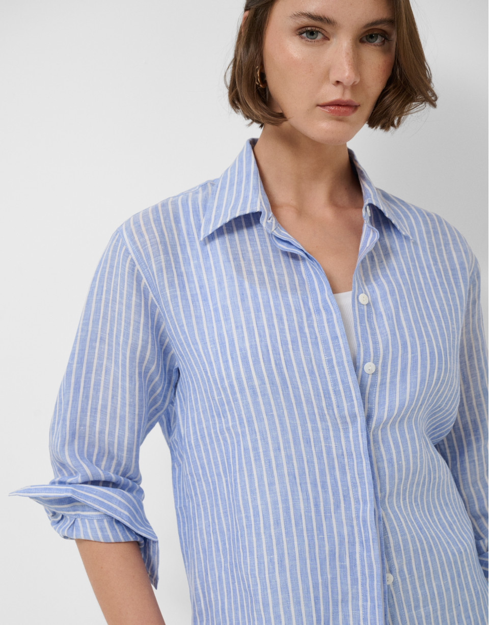 Oversized blue and white striped linen shirt | Roberto Verino