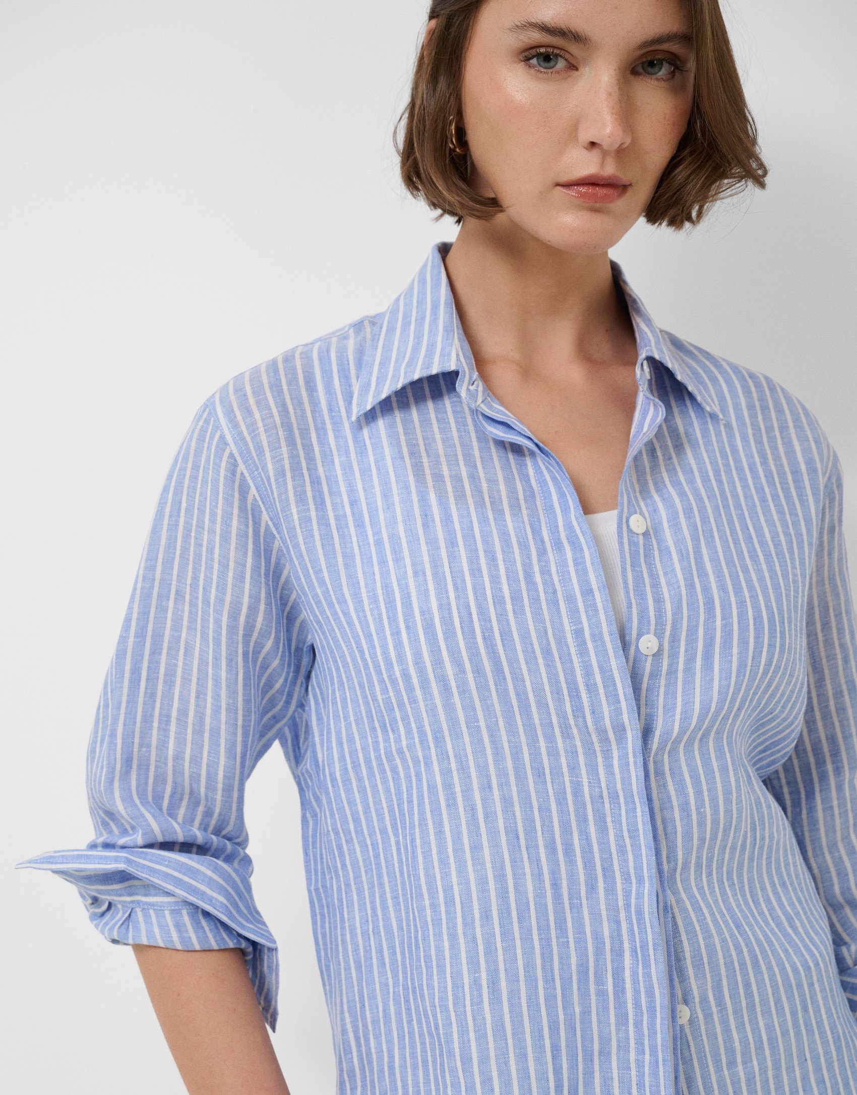 Oversized blue and white striped linen shirt | Roberto Verino