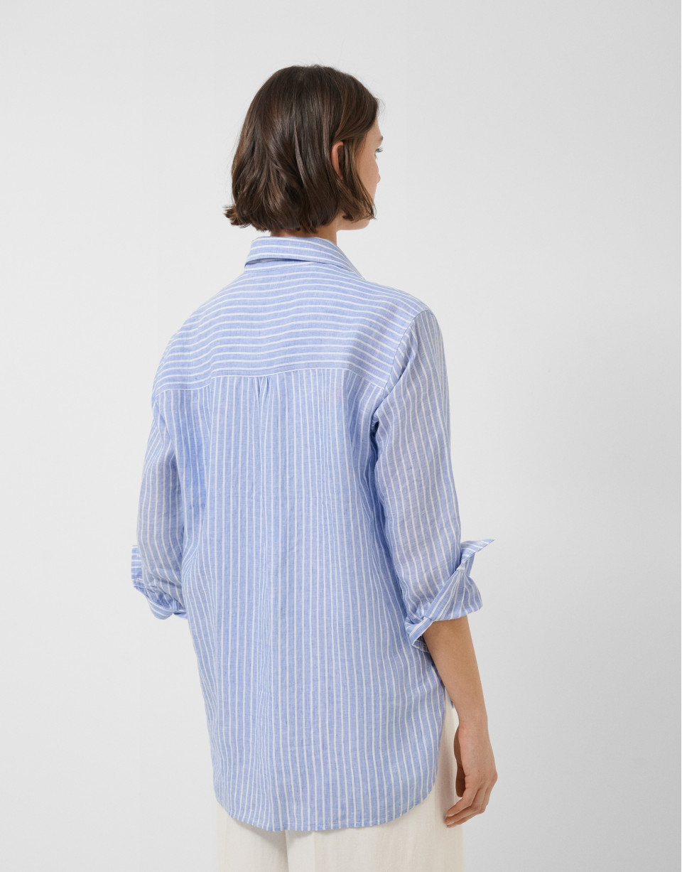 Camisa oversize lino con listas azul y blanco | Roberto Verino