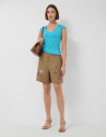 Turquoise blue t-shirt with gathered shoulder | Roberto Verino