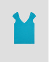 Camiseta hombro fruncido azul turquesa - Mujer | Roberto Verino