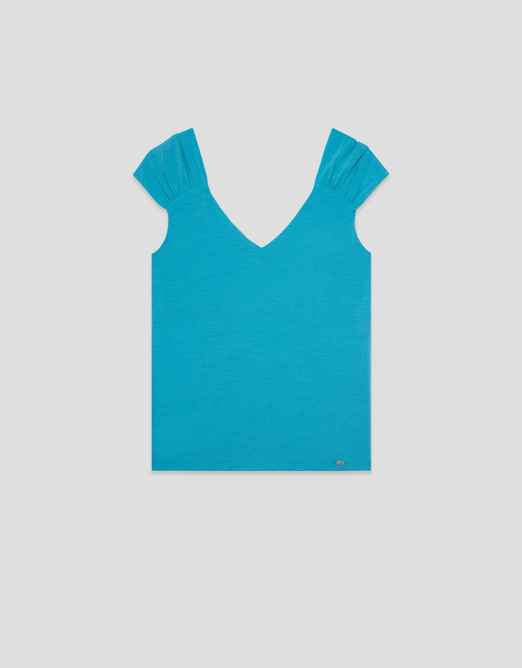 Turquoise blue t-shirt with gathered shoulder | Roberto Verino