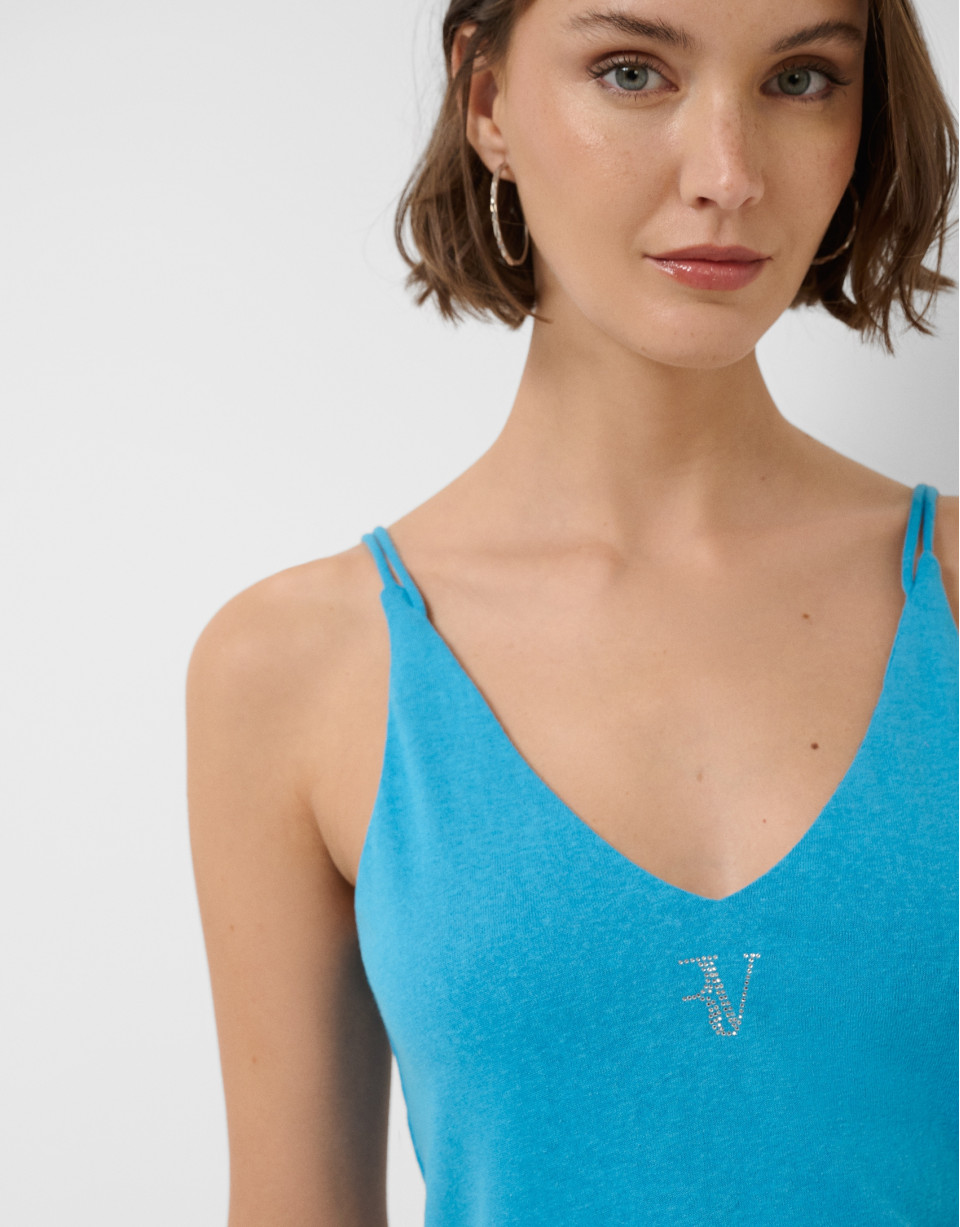 Camiseta tirante doble azul turquesa - Mujer | Roberto Verino