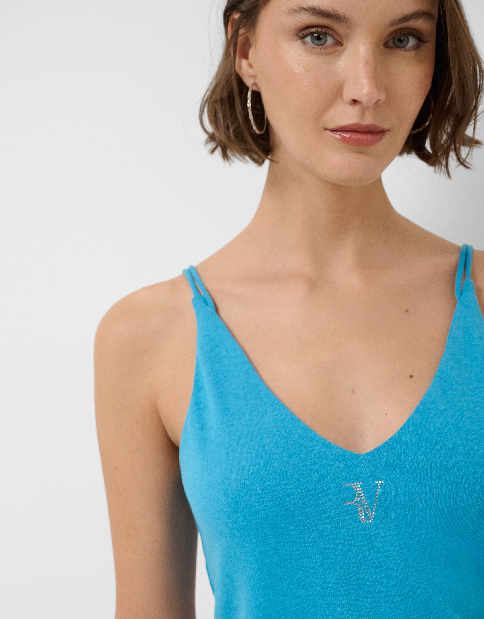 Turquoise blue double strap T-shirt - Woman | Roberto Verino