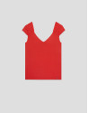 Coral red t-shirt with gathered shoulder | Roberto Verino