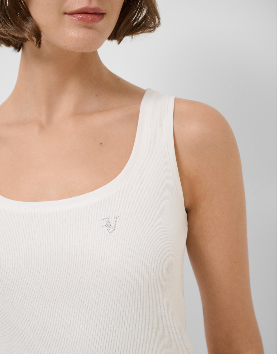 Camiseta tirantes punto canalé blanco - Mujer | Roberto Verino