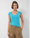 Turquoise blue t-shirt with gathered shoulder | Roberto Verino