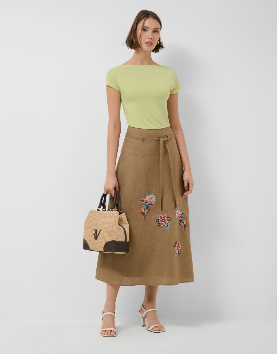 Green draped neckline T-shirt - Woman - SS2026 | Roberto Verino
