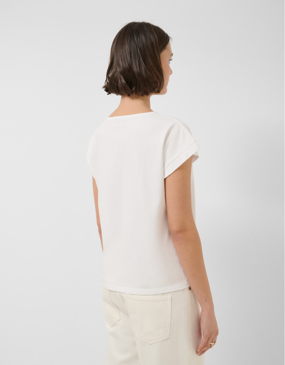 Oversized white sleeveless T-shirt with stars... | Roberto Verino