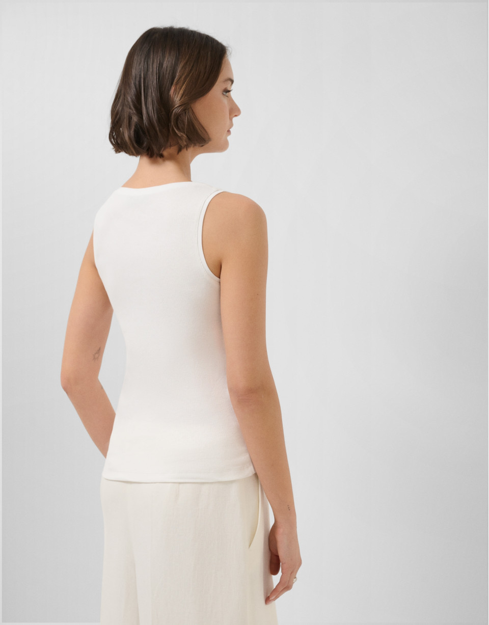 Camiseta tirantes punto canalé blanco - Mujer | Roberto Verino
