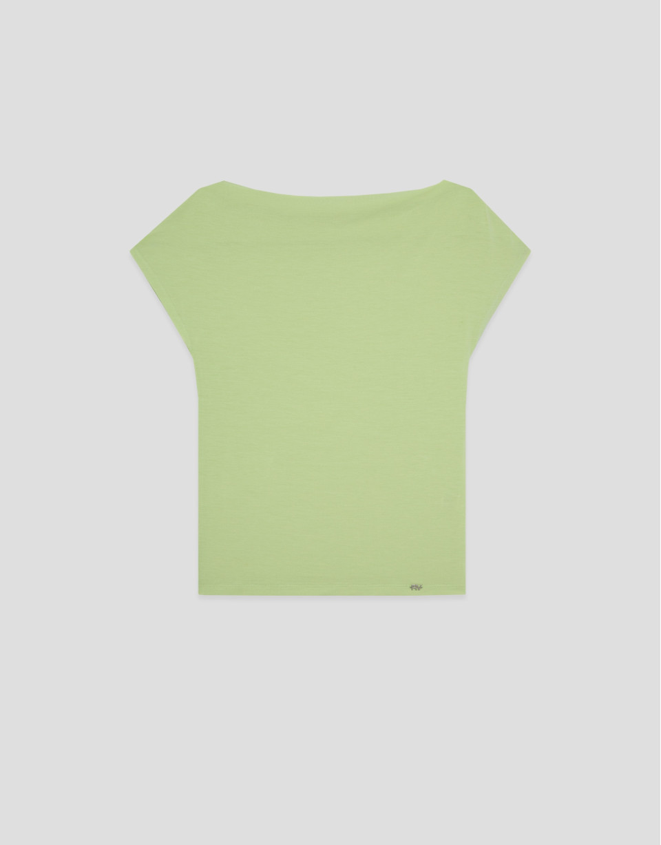 Green draped neckline T-shirt - Woman - SS2026 | Roberto Verino