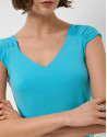 Camiseta hombro fruncido azul turquesa - Mujer | Roberto Verino