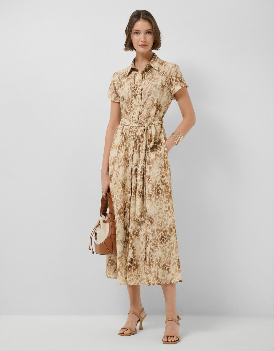 Vestido camisero estampado tonos cámel - Mujer | Roberto Verino