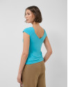 Turquoise blue t-shirt with gathered shoulder | Roberto Verino