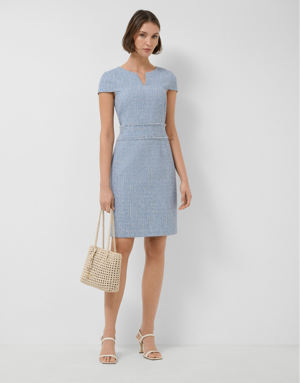 Straight dress with short sleeves in blue tweed | Roberto Verino