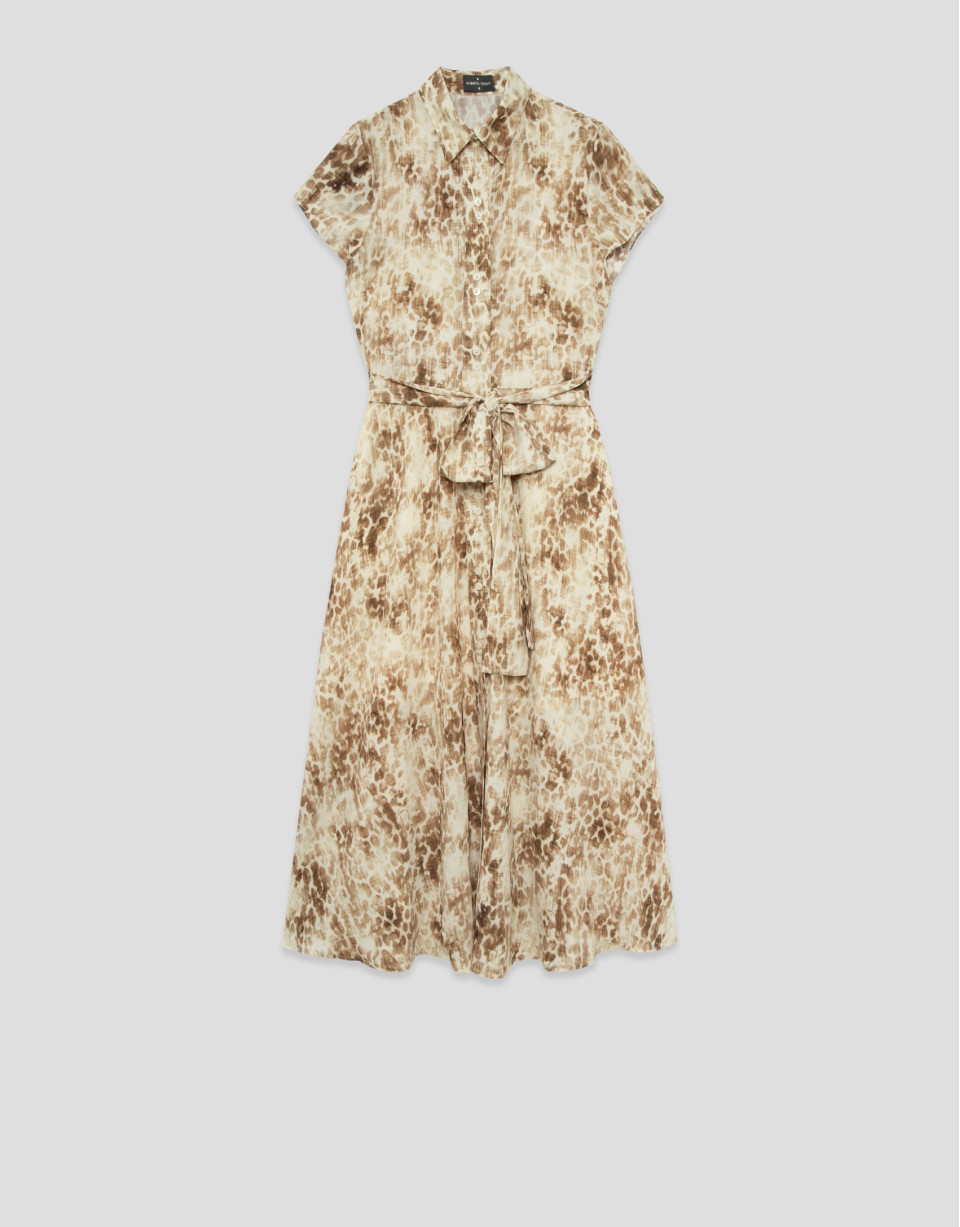 Camel-coloured printed shirt dress - Woman | Roberto Verino