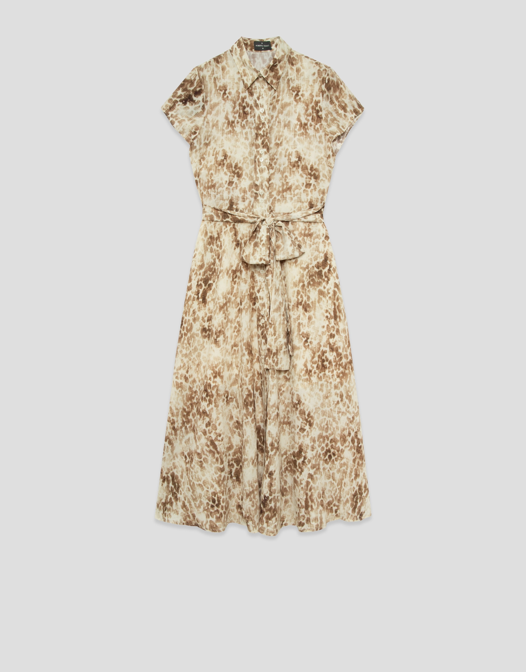 Camel-coloured printed shirt dress - Woman | Roberto Verino