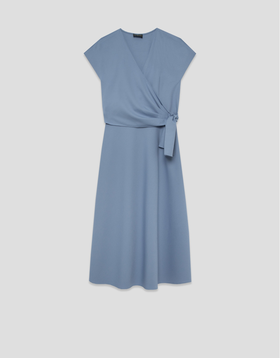 Vestido midi cruzado sin mangas azul - Mujer | Roberto Verino