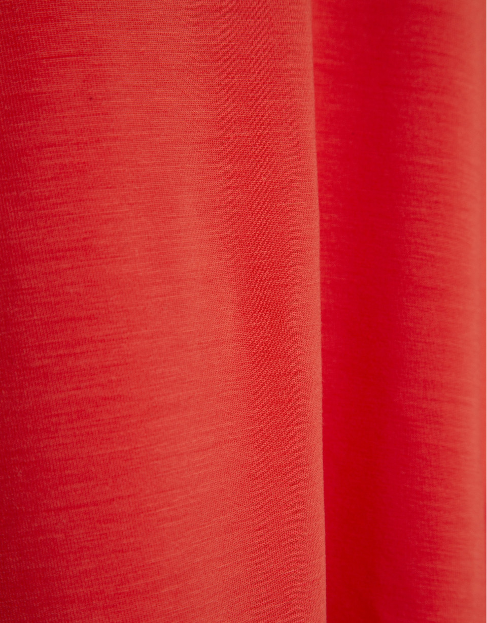Coral red t-shirt with gathered shoulder | Roberto Verino