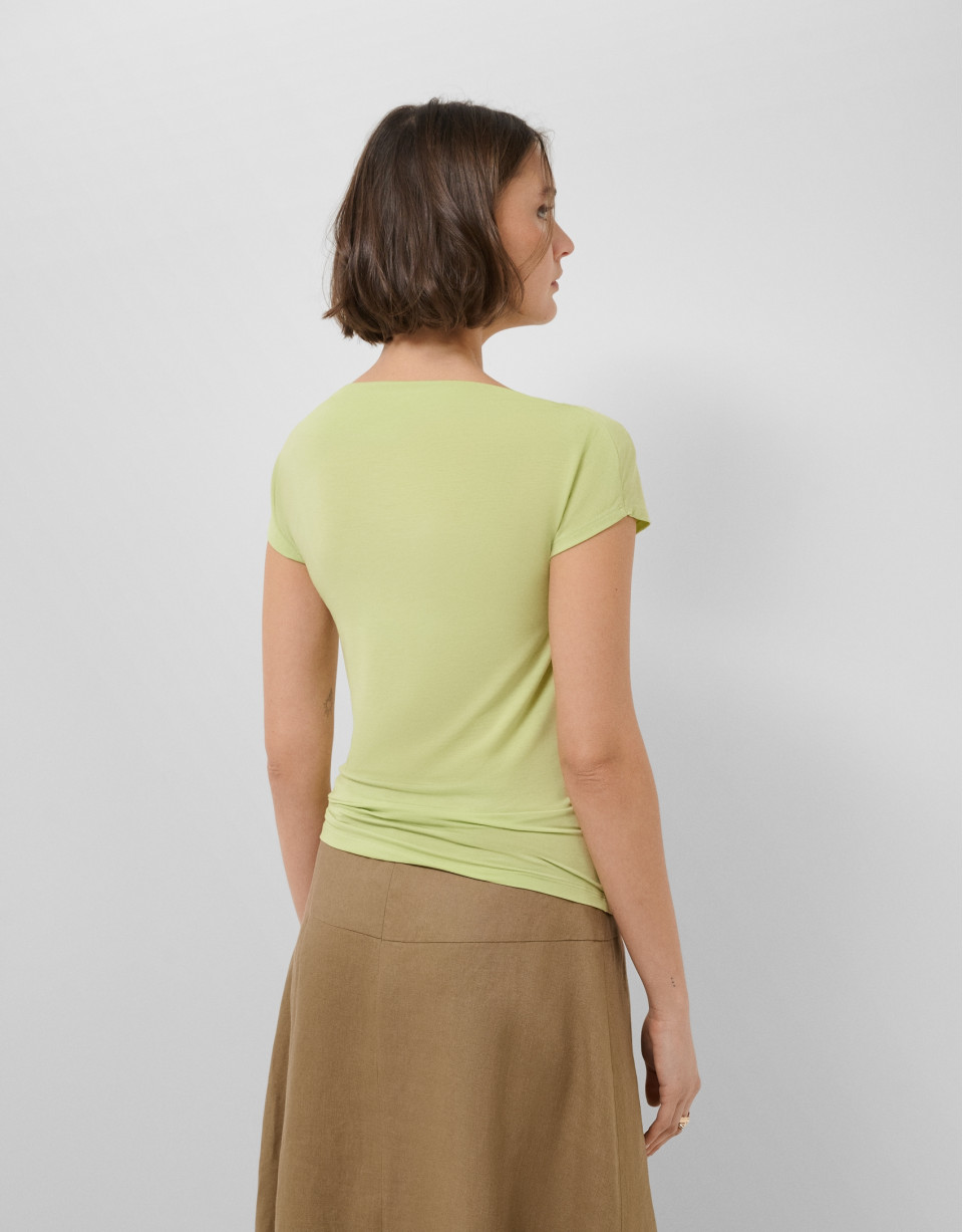 Camiseta escote drapeado verde - Mujer - PV2026 | Roberto Verino