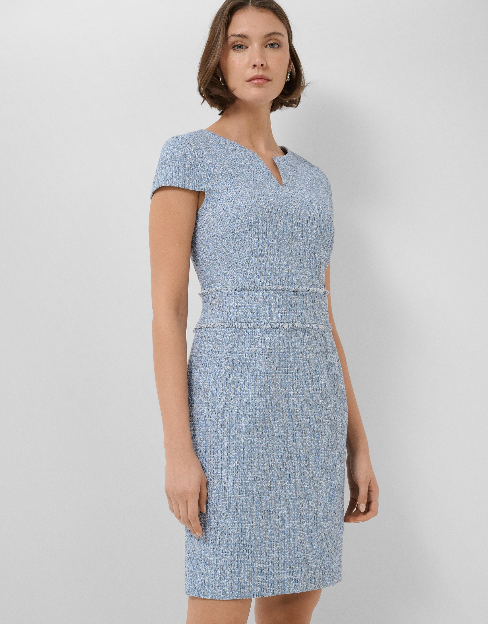 Vestido recto manga corta tweed tonos azules | Roberto Verino