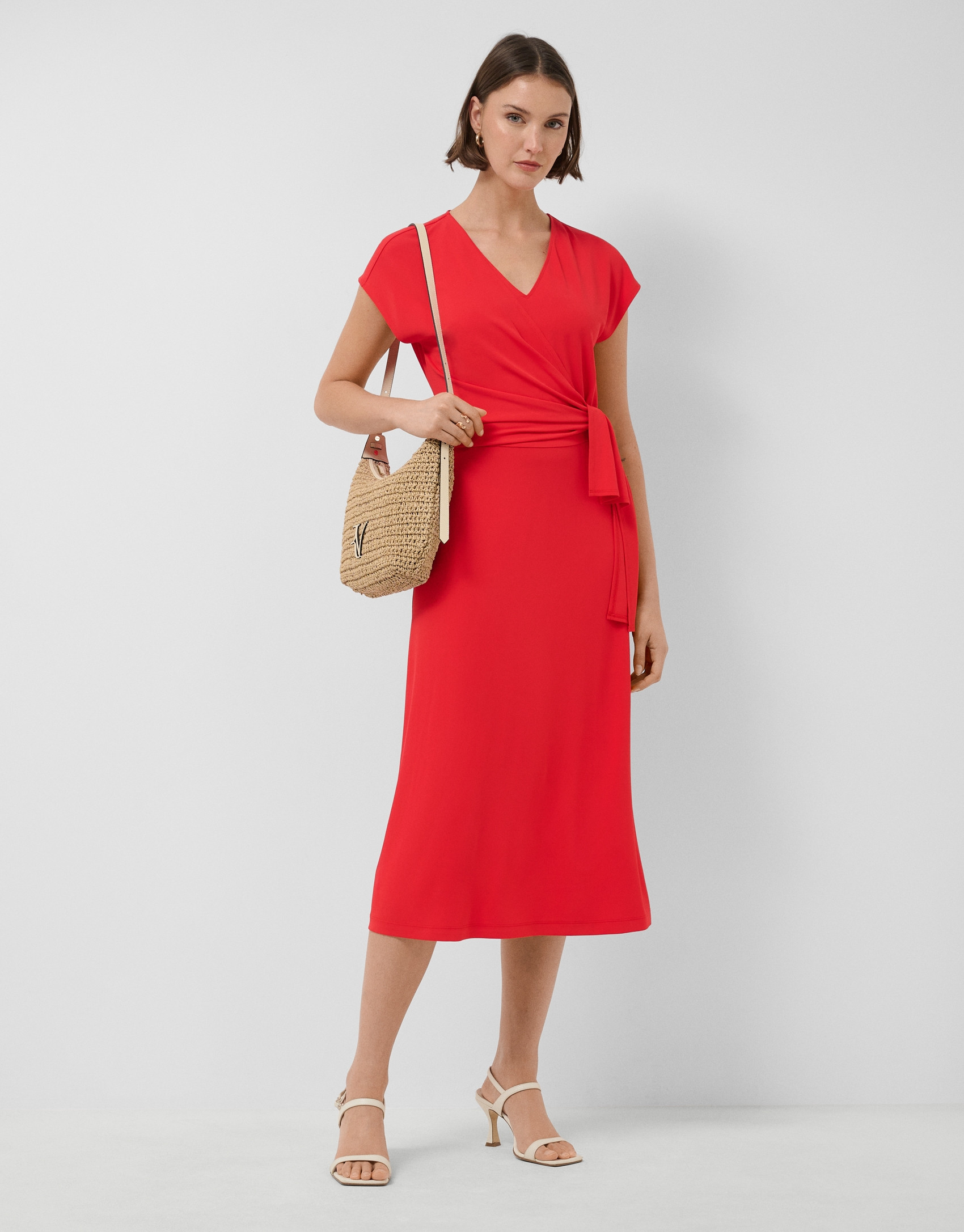 Vestido midi cruzado sin mangas punto rojo | Roberto Verino