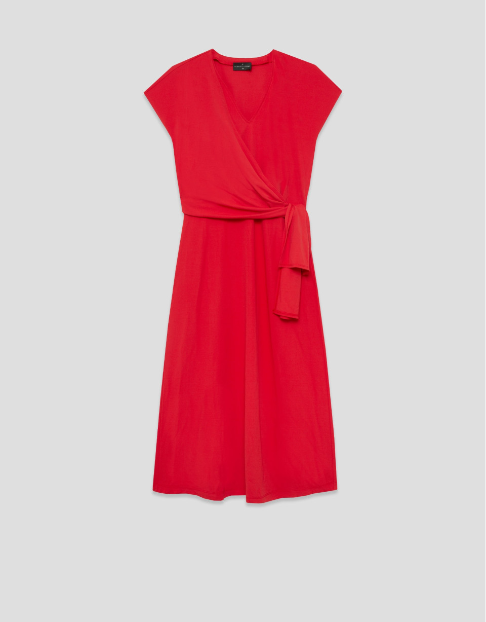 Red knit sleeveless wrap midi dress - Woman | Roberto Verino