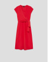 Vestido midi cruzado sin mangas punto rojo | Roberto Verino