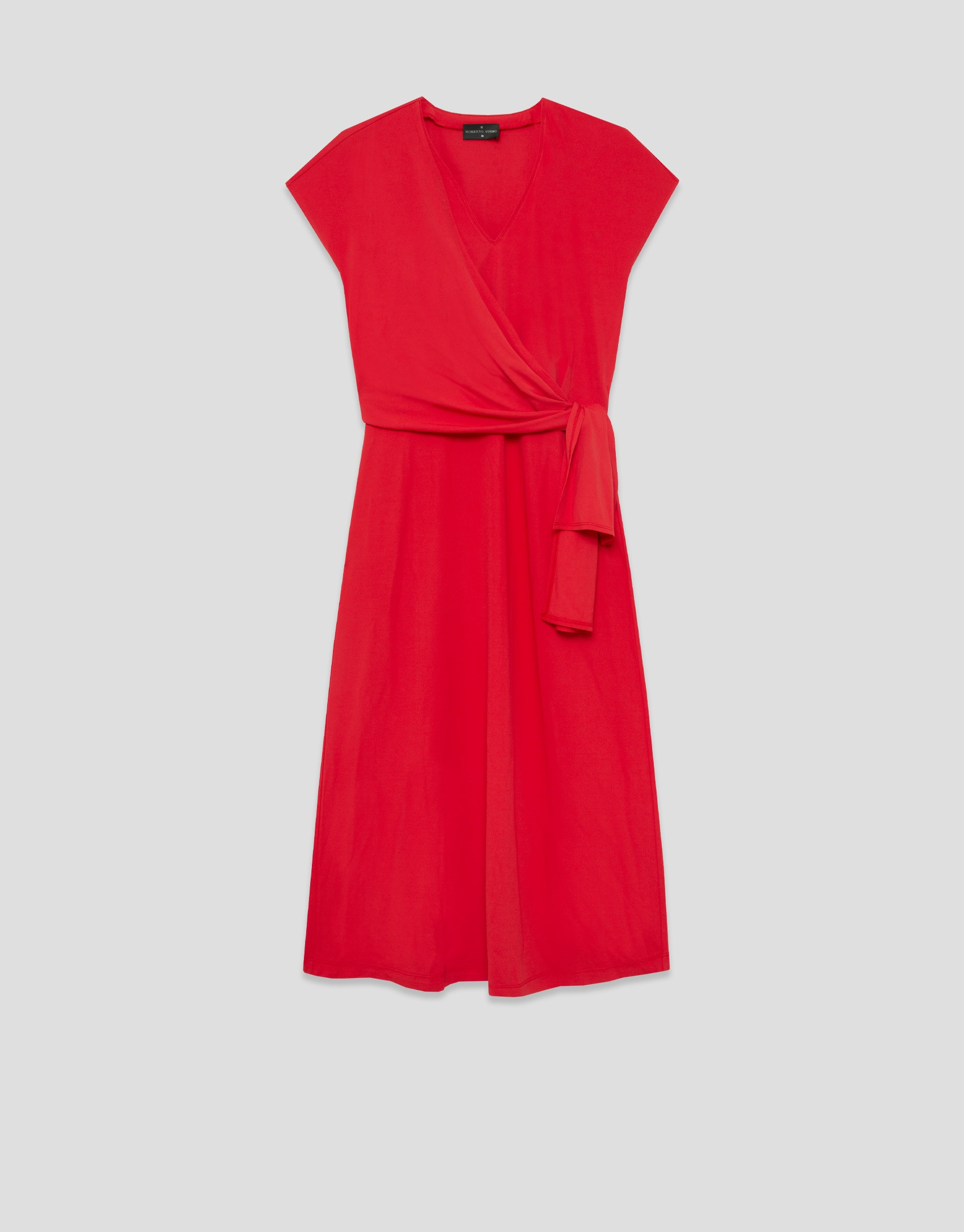 Vestido midi cruzado sin mangas punto rojo | Roberto Verino