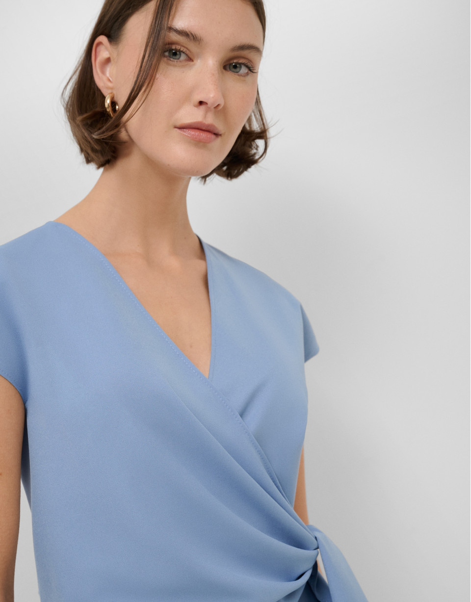 Blue sleeveless wrap midi dress - Woman | Roberto Verino