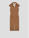 Sleeveless camel dress with V-neck - Woman | Roberto Verino