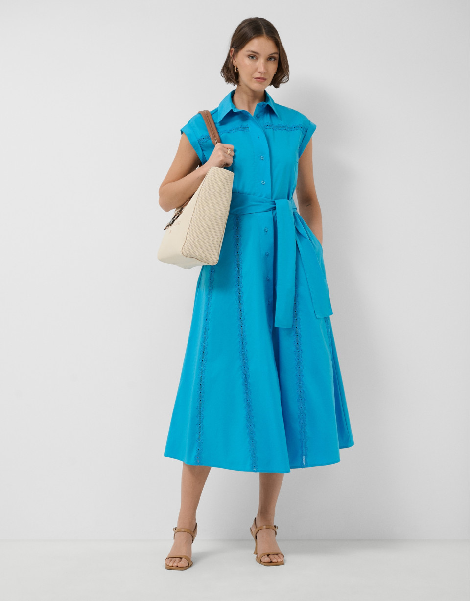 Blue shirt midi dress with lace trim - Woman | Roberto Verino