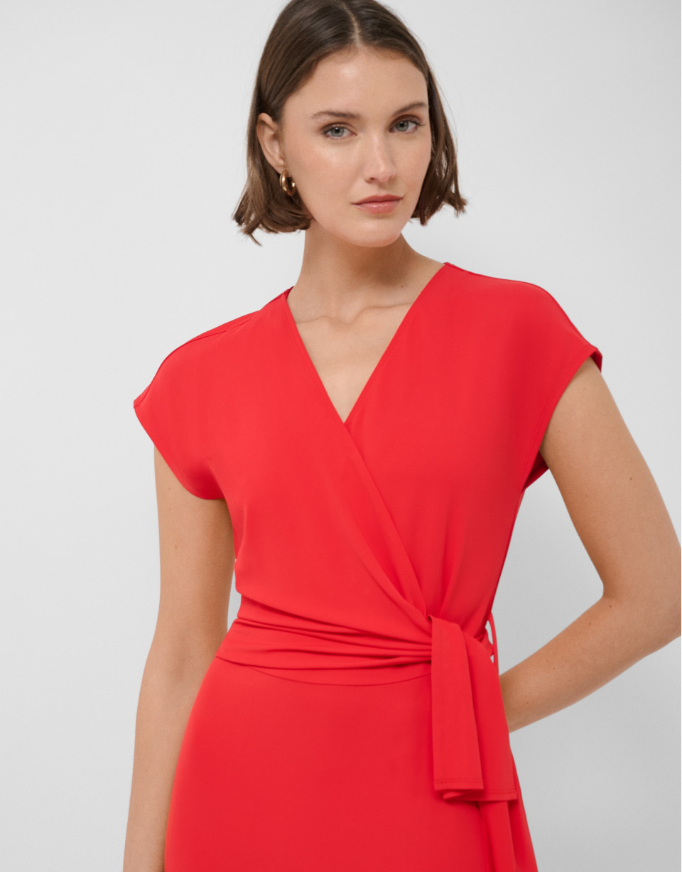 Red knit sleeveless wrap midi dress - Woman | Roberto Verino