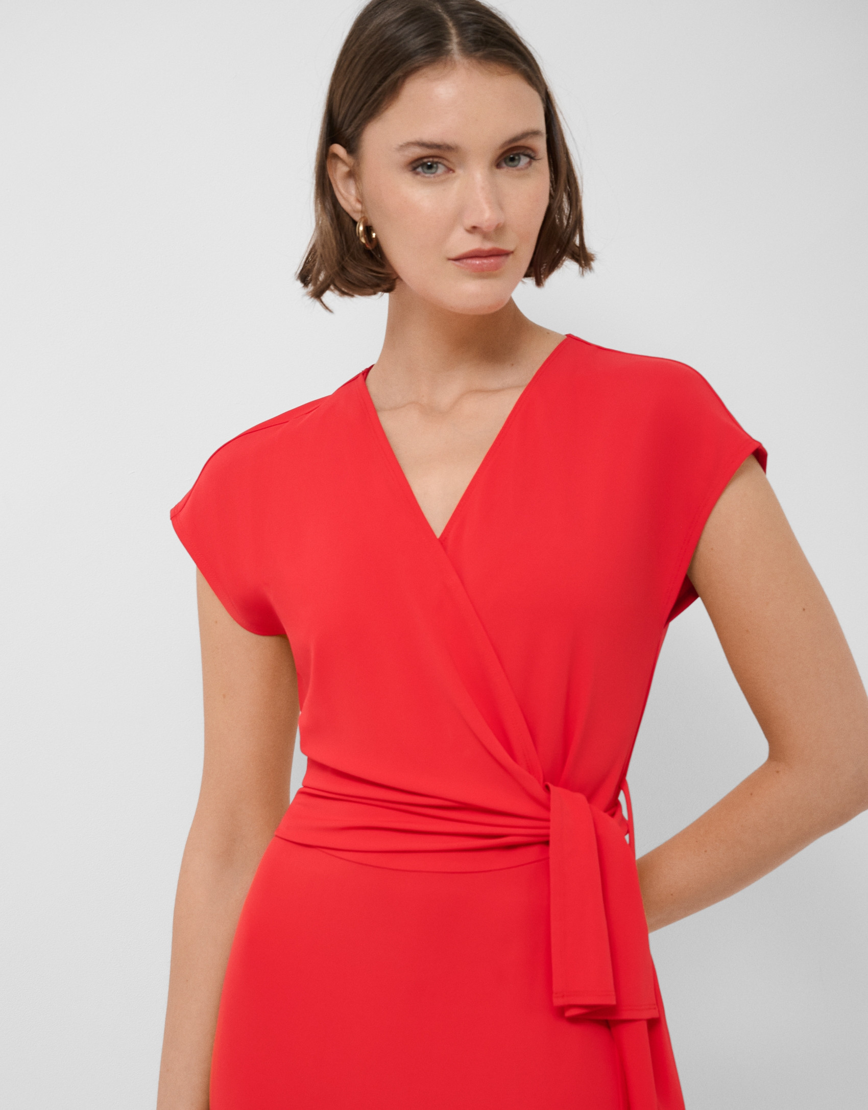 Red knit sleeveless wrap midi dress - Woman | Roberto Verino