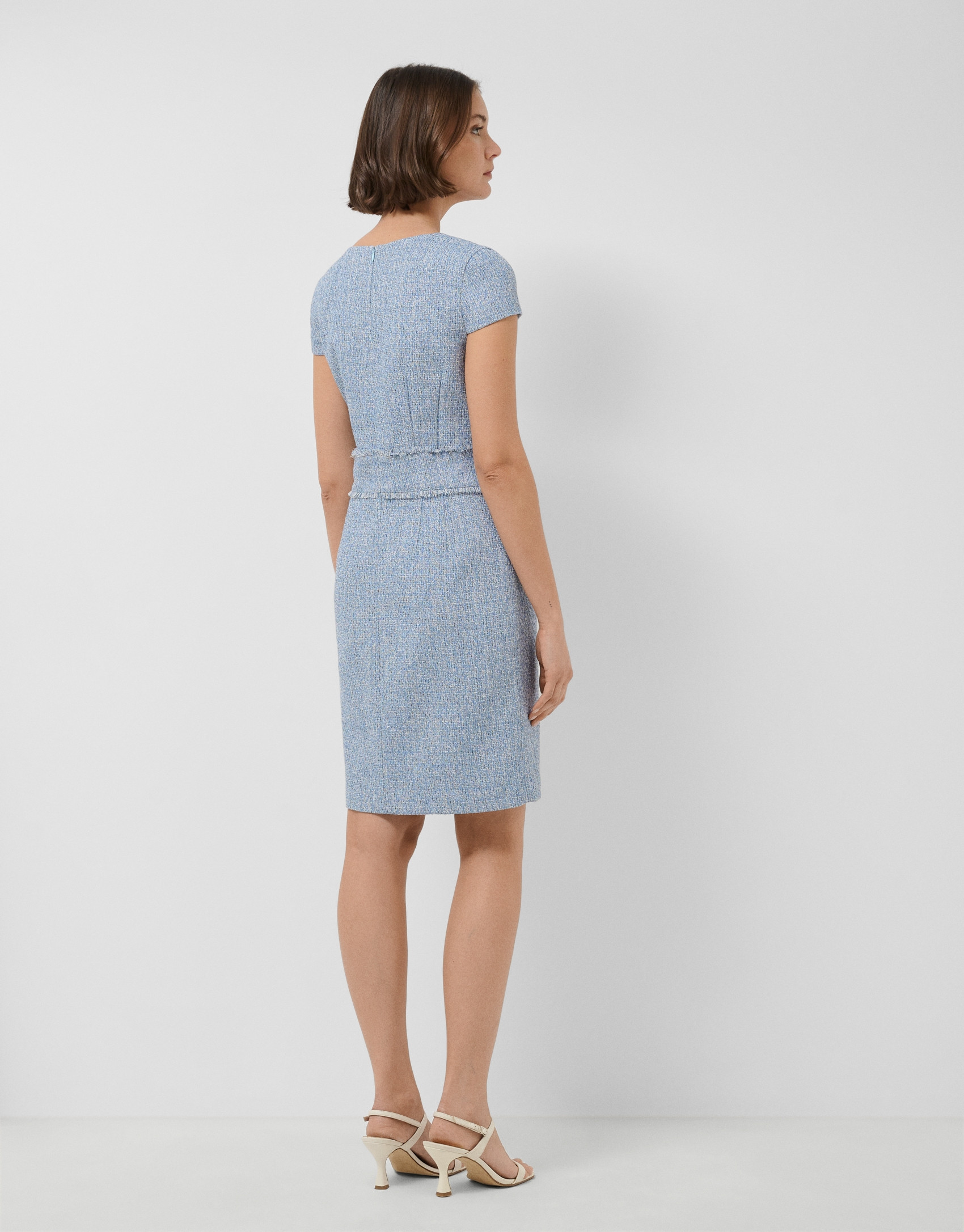 Straight dress with short sleeves in blue tweed | Roberto Verino