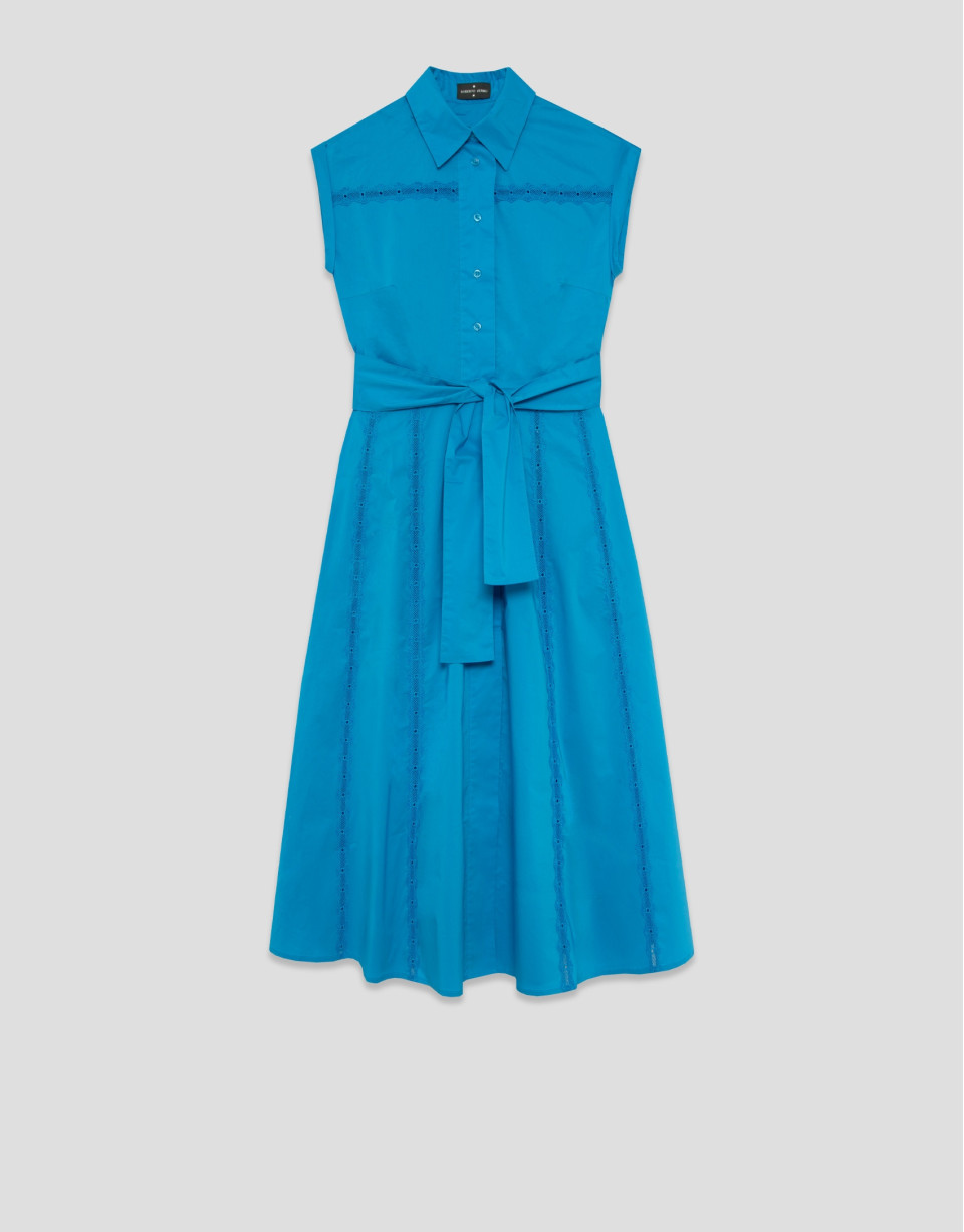 Vestido midi camisero azul con tiras de encaje | Roberto Verino