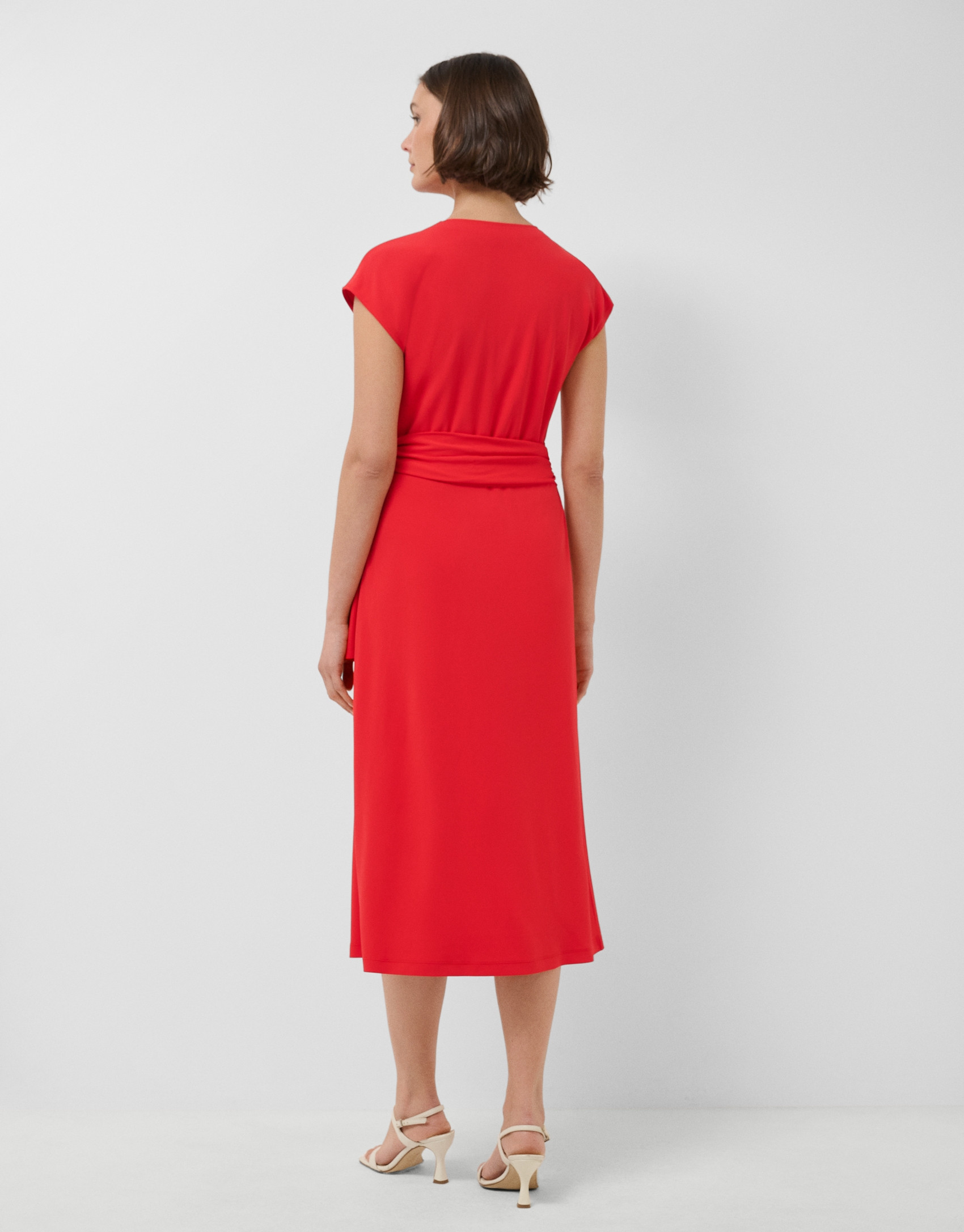 Red knit sleeveless wrap midi dress - Woman | Roberto Verino