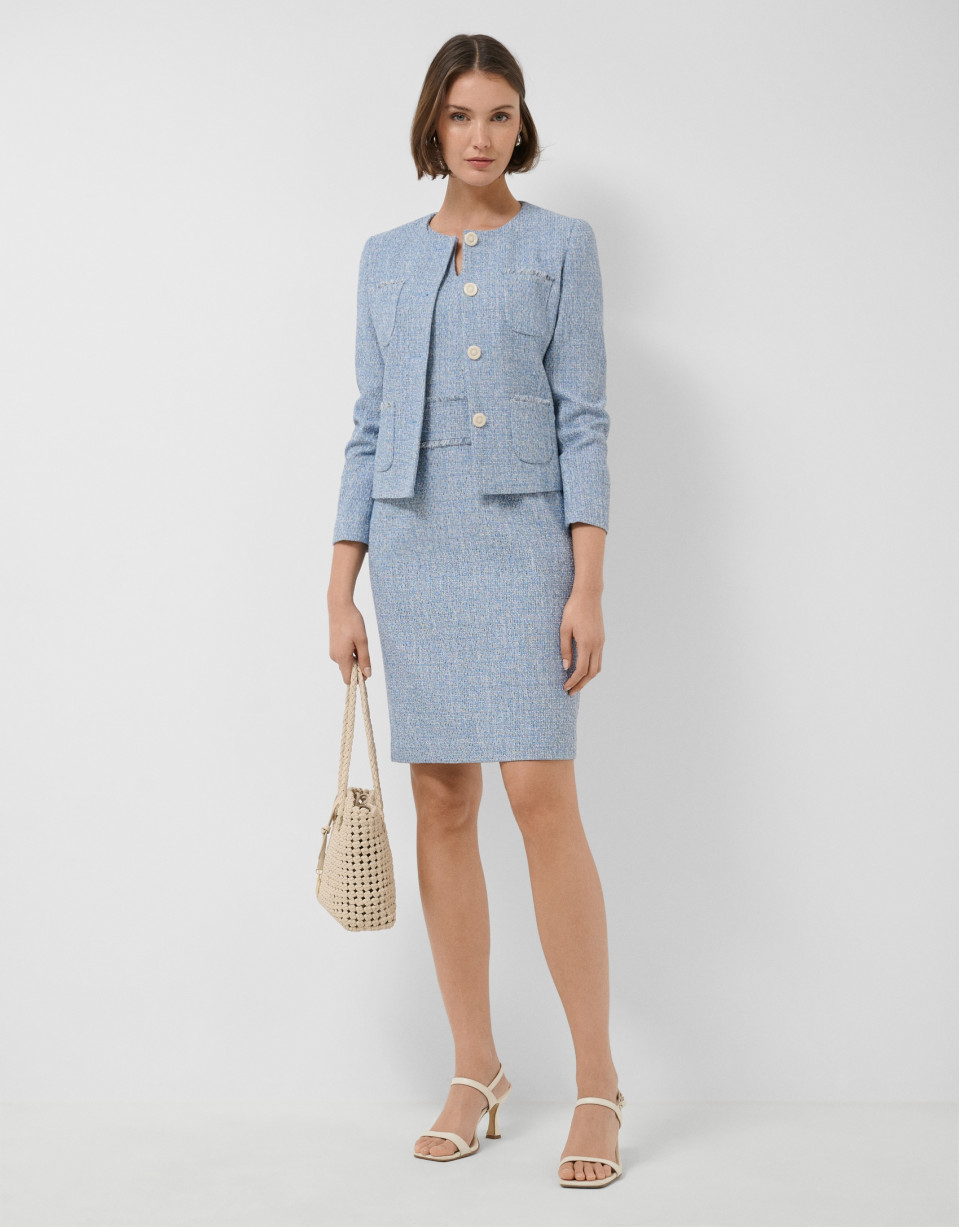 Straight dress with short sleeves in blue tweed | Roberto Verino