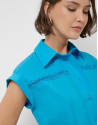 Vestido midi camisero azul con tiras de encaje | Roberto Verino