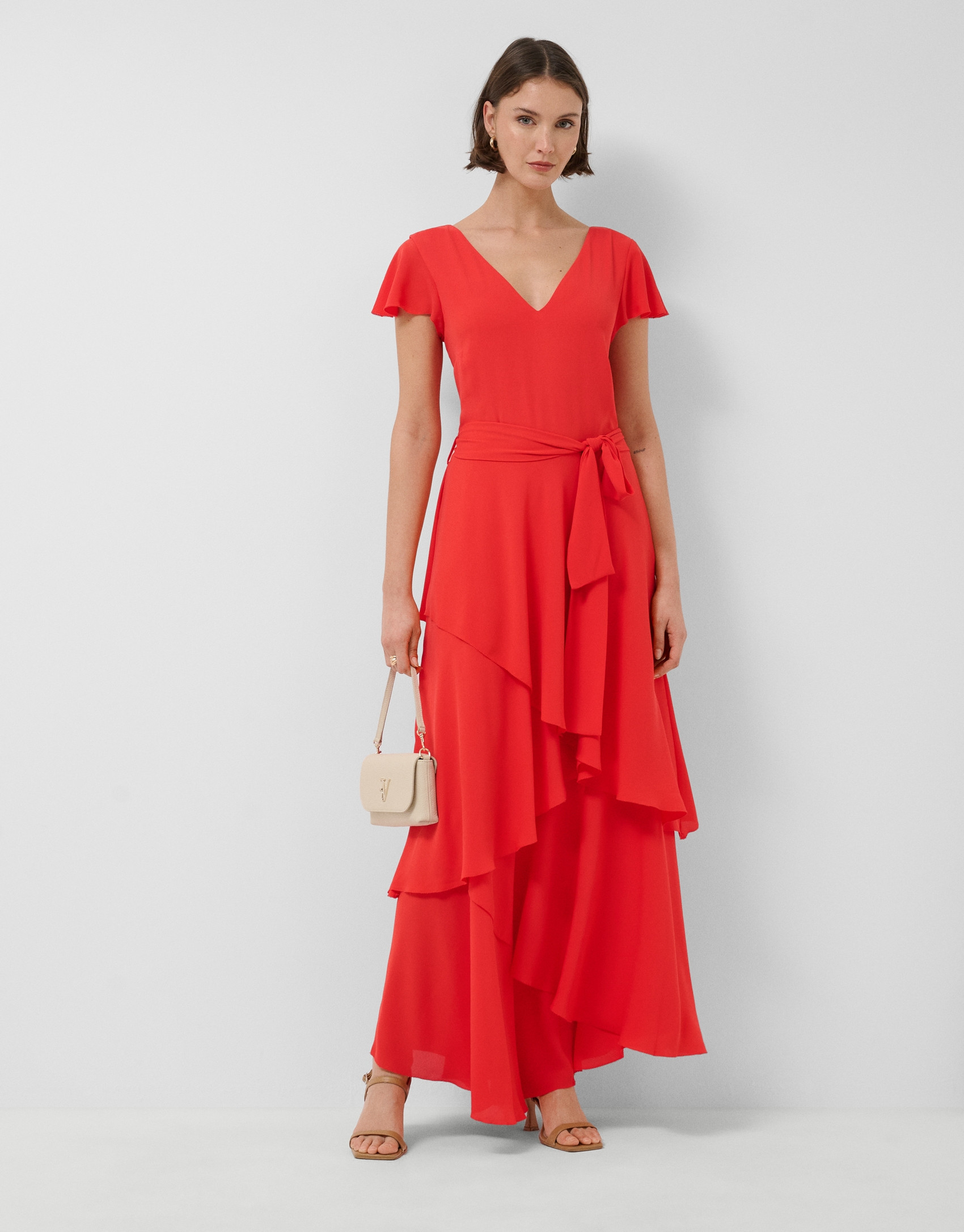 Red flowing chiffon ruffle dress - Woman | Roberto Verino
