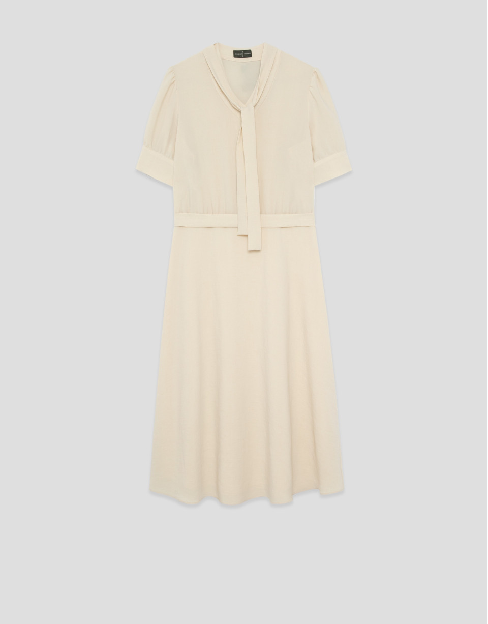 Beige three-quarter sleeve midi dress - Woman | Roberto Verino