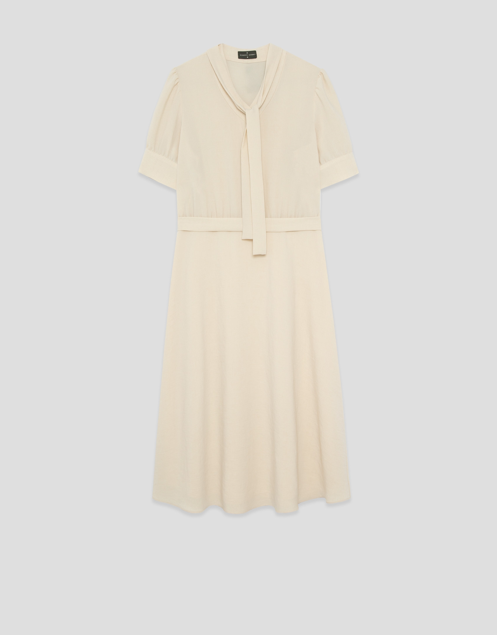 Vestido midi manga tres cuartos beige - Mujer | Roberto Verino