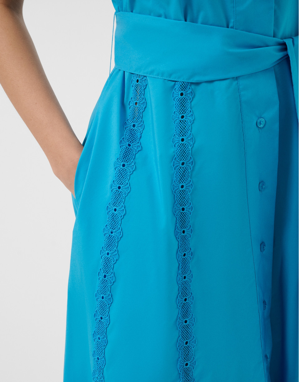 Blue shirt midi dress with lace trim - Woman | Roberto Verino