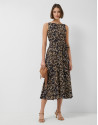 Brown leaf print crepe sleeveless dress - Woman | Roberto Verino